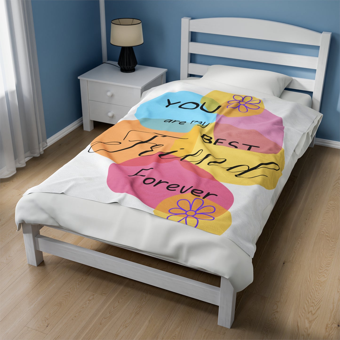 Plush Blanket - Digital Abstract Design with Colorful Shapes and Phrase 'You Are My Best Friend Forever'