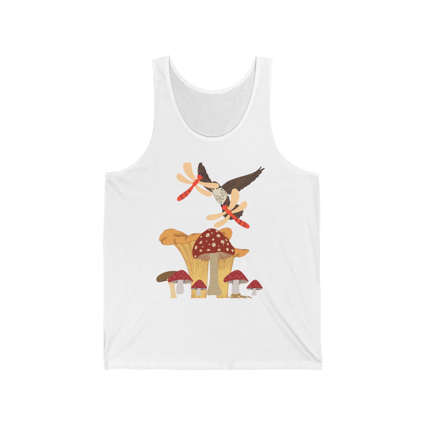 Whimsical Nature Unisex Jersey Tank, Summer Style, Floral Gift, Outdoor Adventure Tee, Mushroom Art Apparel, Nature Lover Shirt