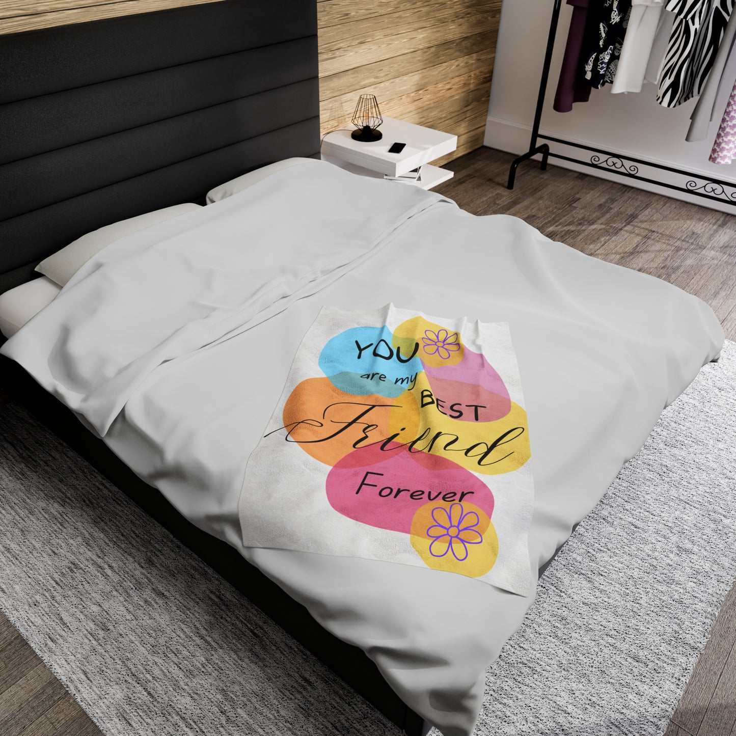 Plush Blanket - Digital Abstract Design with Colorful Shapes and Phrase 'You Are My Best Friend Forever'