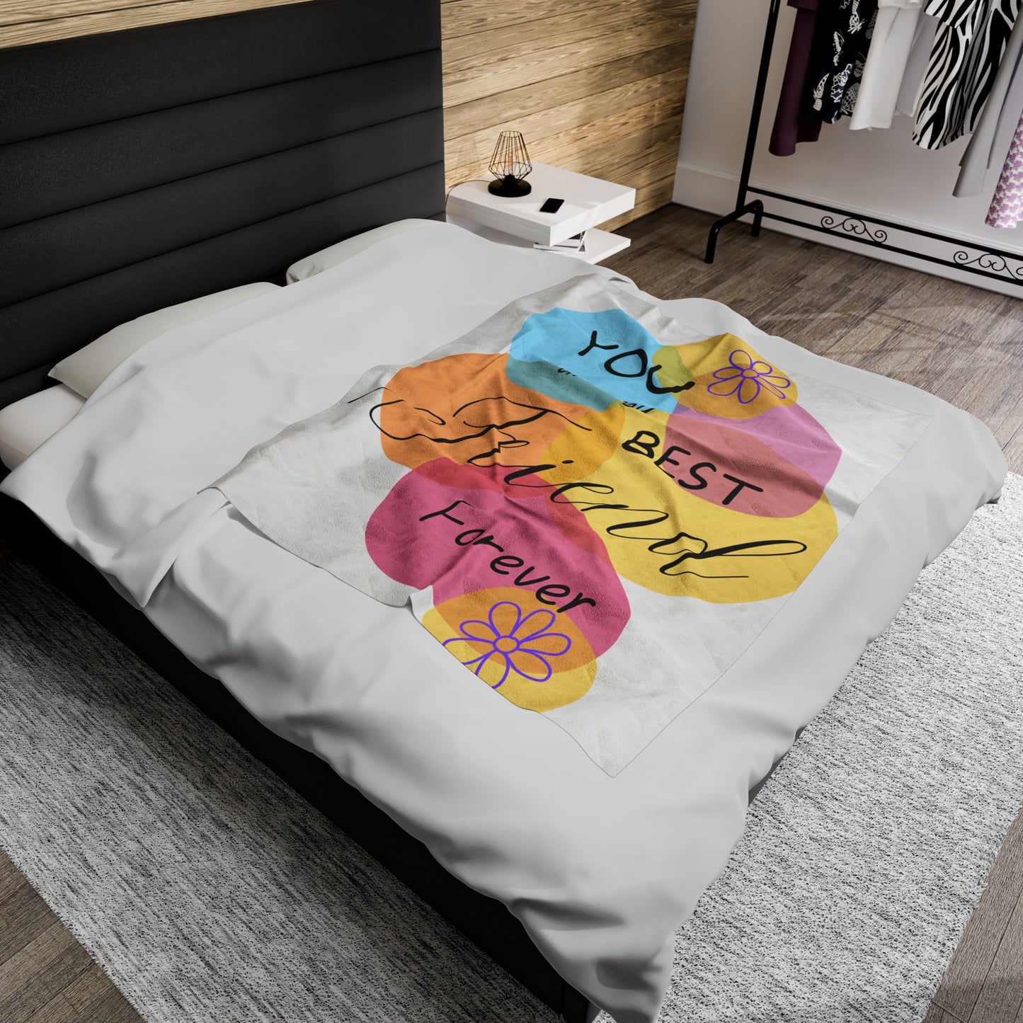 Plush Blanket - Digital Abstract Design with Colorful Shapes and Phrase 'You Are My Best Friend Forever'