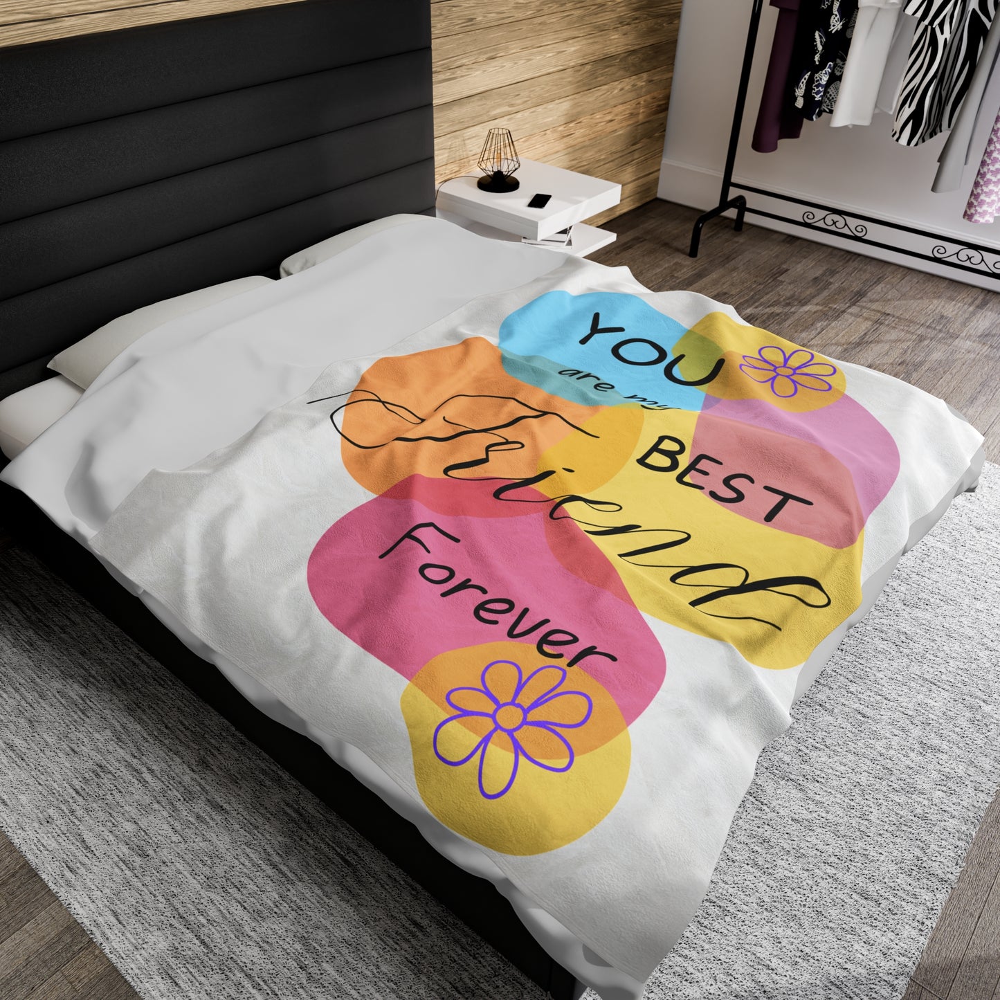 Plush Blanket - Digital Abstract Design with Colorful Shapes and Phrase 'You Are My Best Friend Forever'