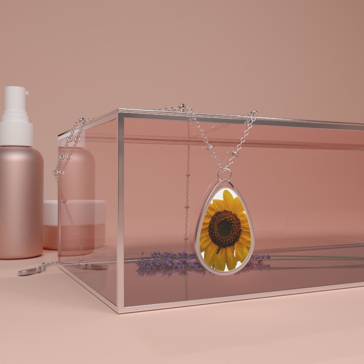 Sunflower Oval Necklace — Nature Lover Floral Pendant