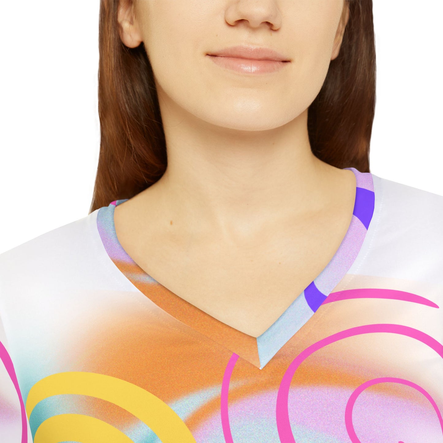 Women's Long Sleeve Shirt - Playful Swirl Patterns V-Neck Design