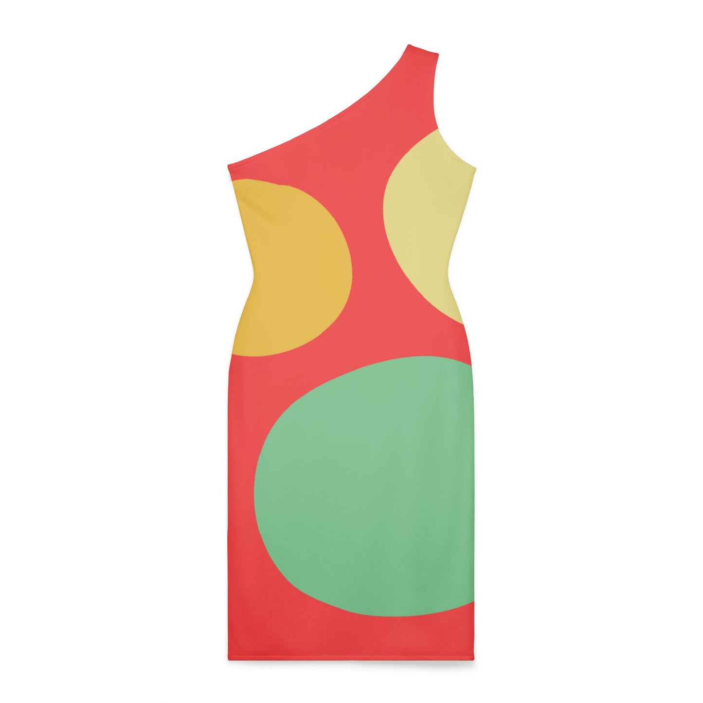 Shoulder Dress - Geometric Red Green Yellow Abstract Design