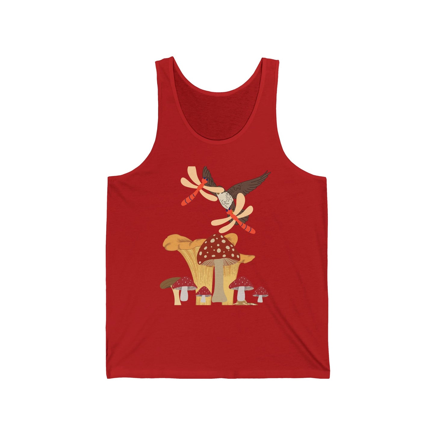 Whimsical Nature Unisex Jersey Tank, Summer Style, Floral Gift, Outdoor Adventure Tee, Mushroom Art Apparel, Nature Lover Shirt