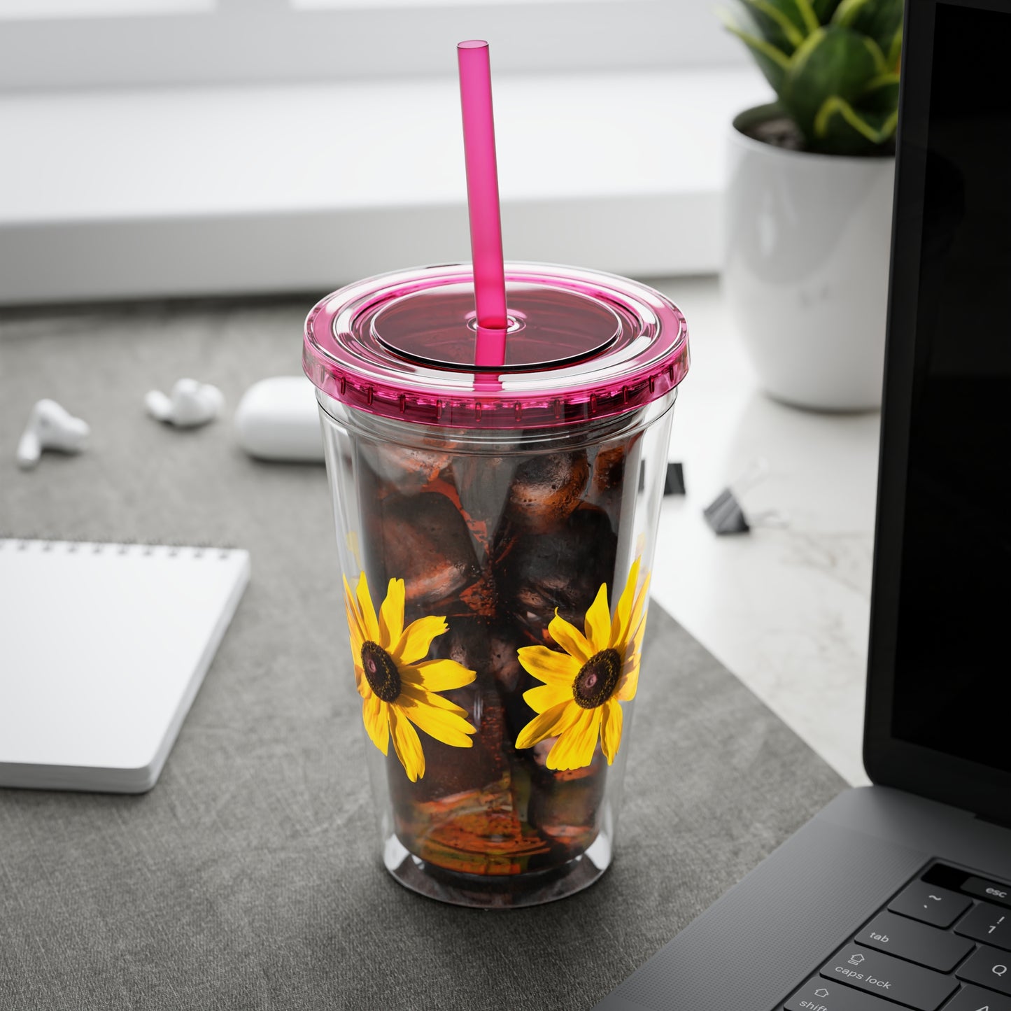 Daisy Photo 16oz Tumbler with Straw — Colorful Lid Floral Travel Cup