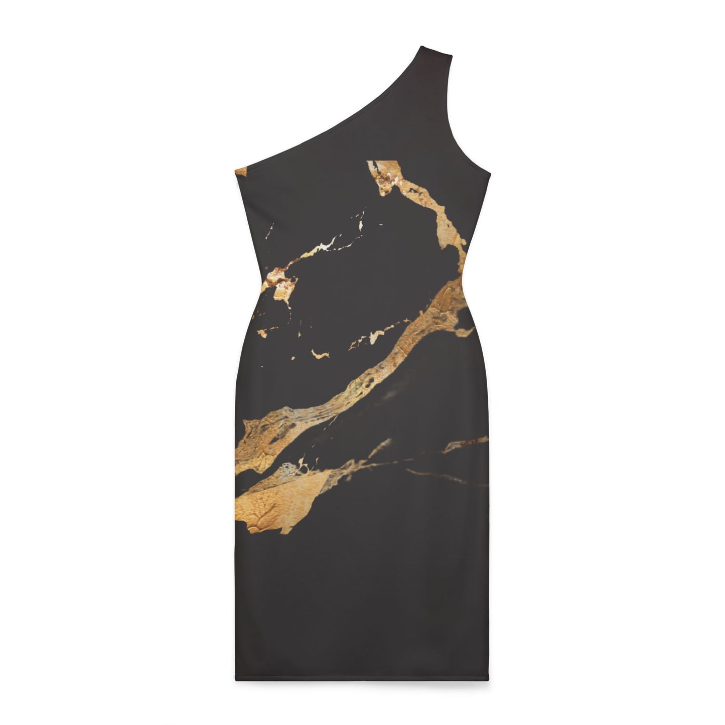 Shoulder Dress - Black with Golden Paint Splashes - Sophisticated and Elegant - Perfect for Parties and Special Occasions