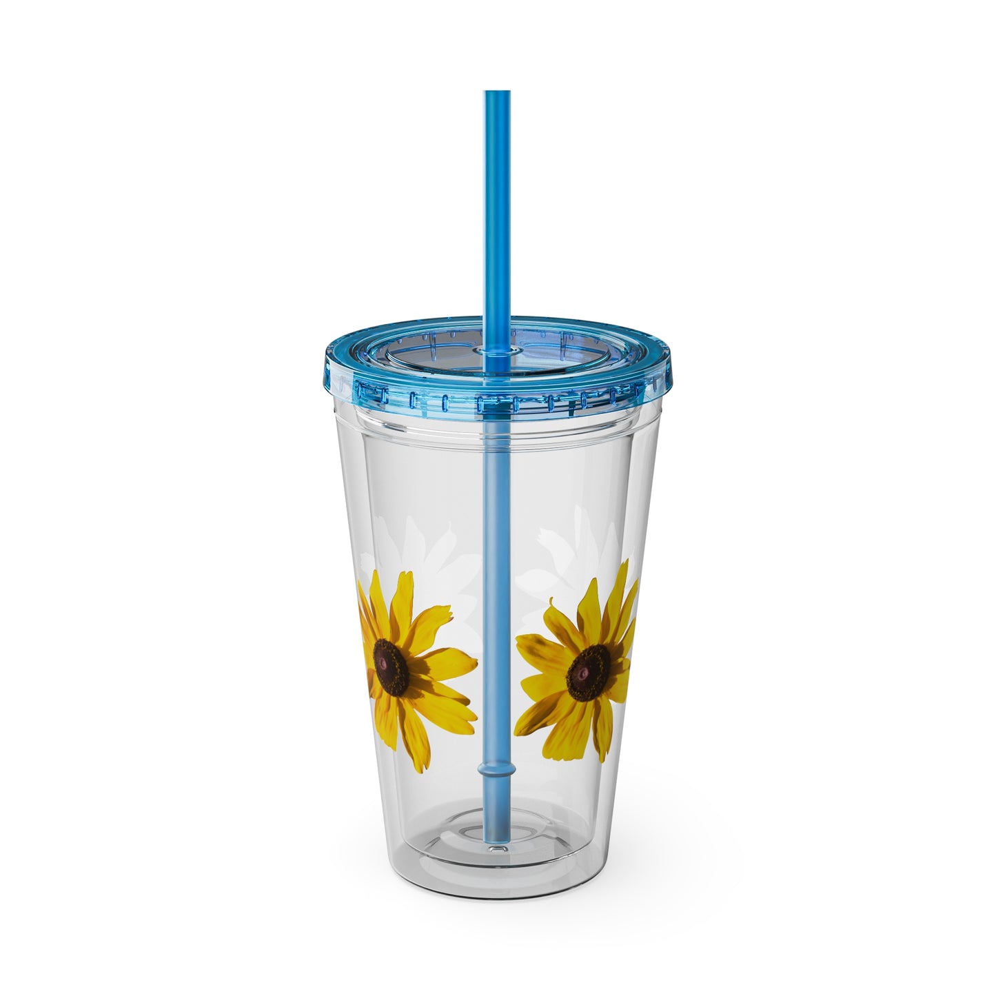 Daisy Photo 16oz Tumbler with Straw — Colorful Lid Floral Travel Cup