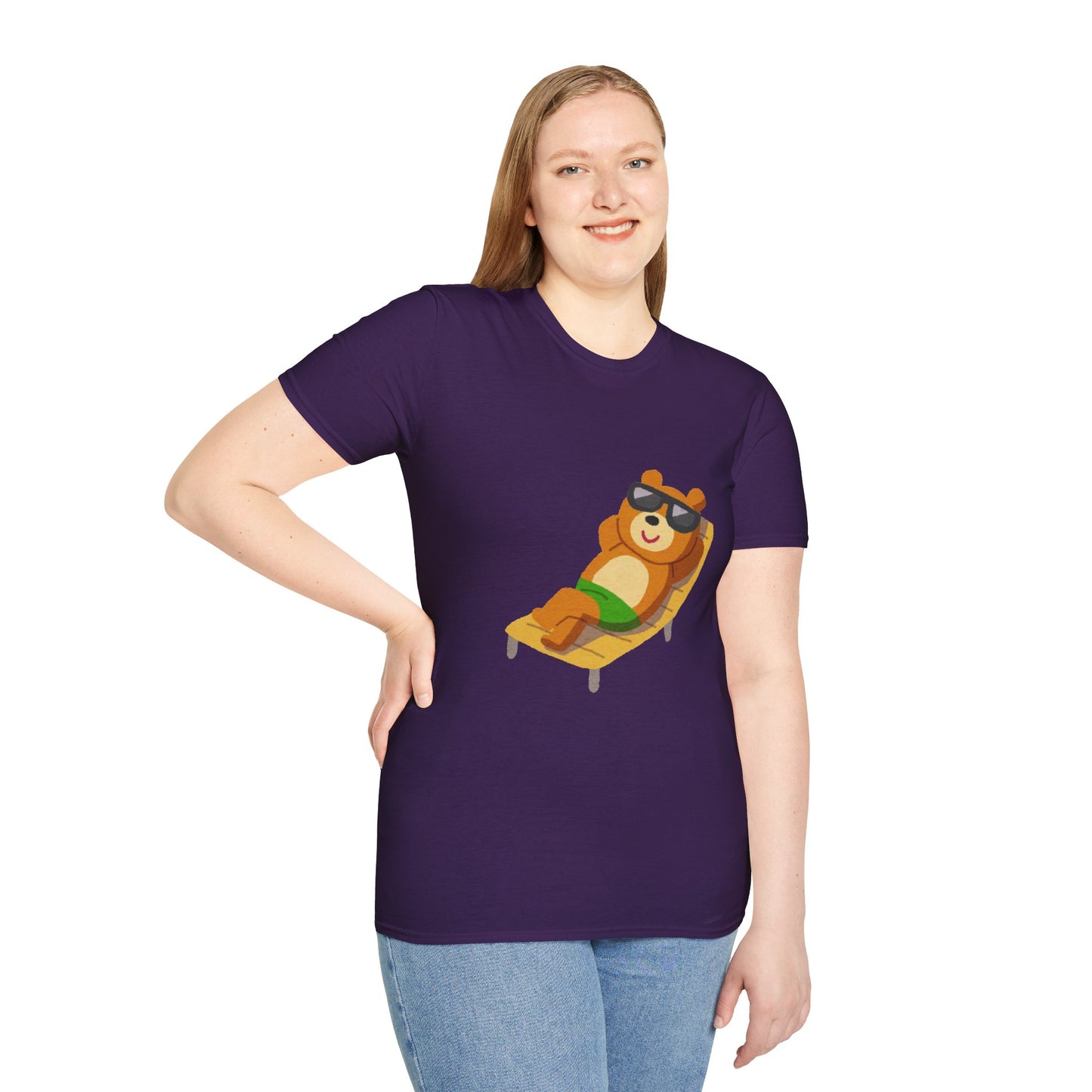 Chillin' Bear Unisex Softstyle T-Shirt | Relaxing Summer Tee, Cute Gift for Nature Lovers, Lazy Days, Beach Vibes, Fun Casual Wear