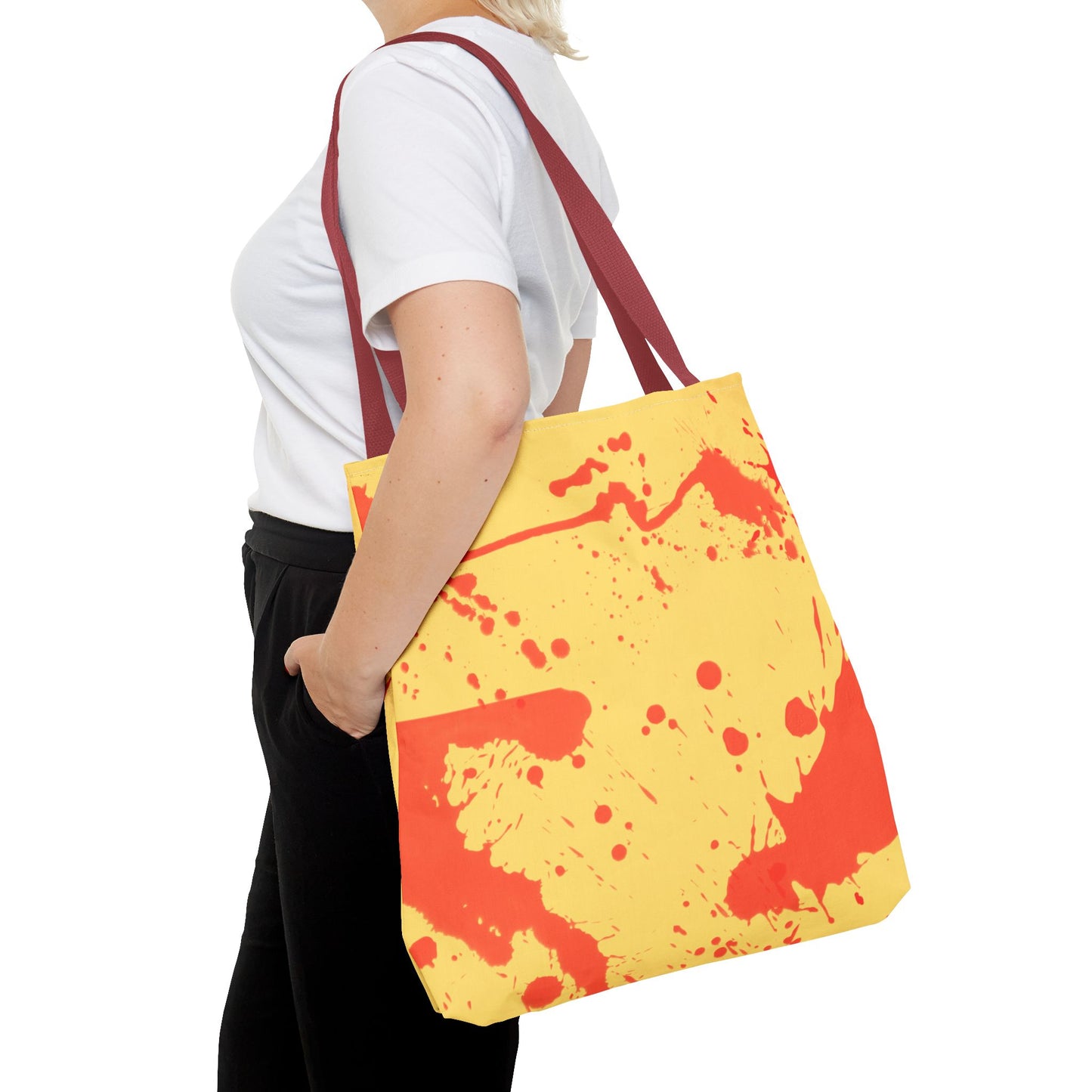 Paint Splatter Tote Bag Red and Yellow Cheerful Design