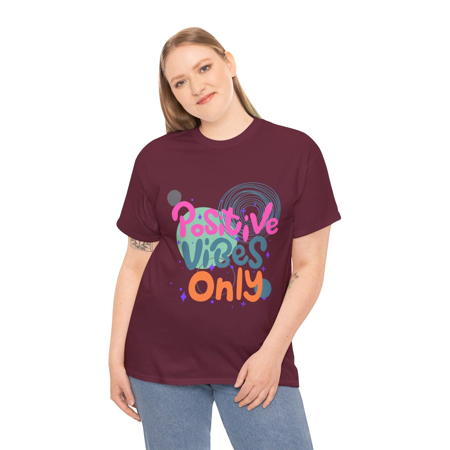 Graphic Tee - Colorful Abstract Shapes with Positive Vibes Quote