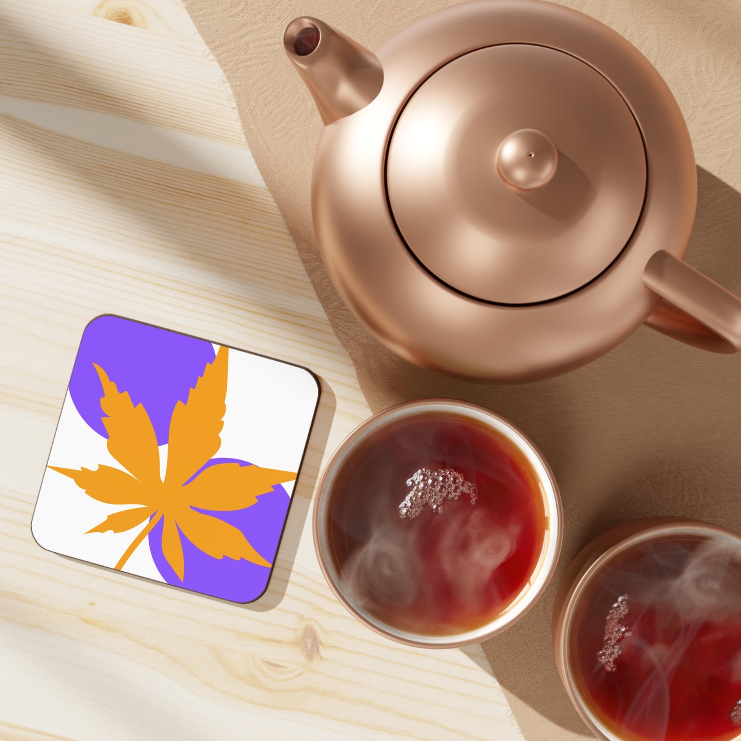 Coaster Set - Orange Maple Leaf Botanical Abstract and Geometric Purple Circle
