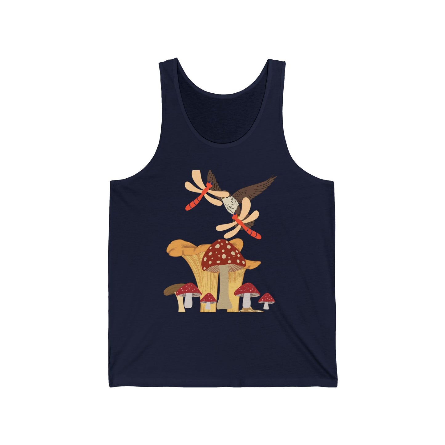 Whimsical Nature Unisex Jersey Tank, Summer Style, Floral Gift, Outdoor Adventure Tee, Mushroom Art Apparel, Nature Lover Shirt