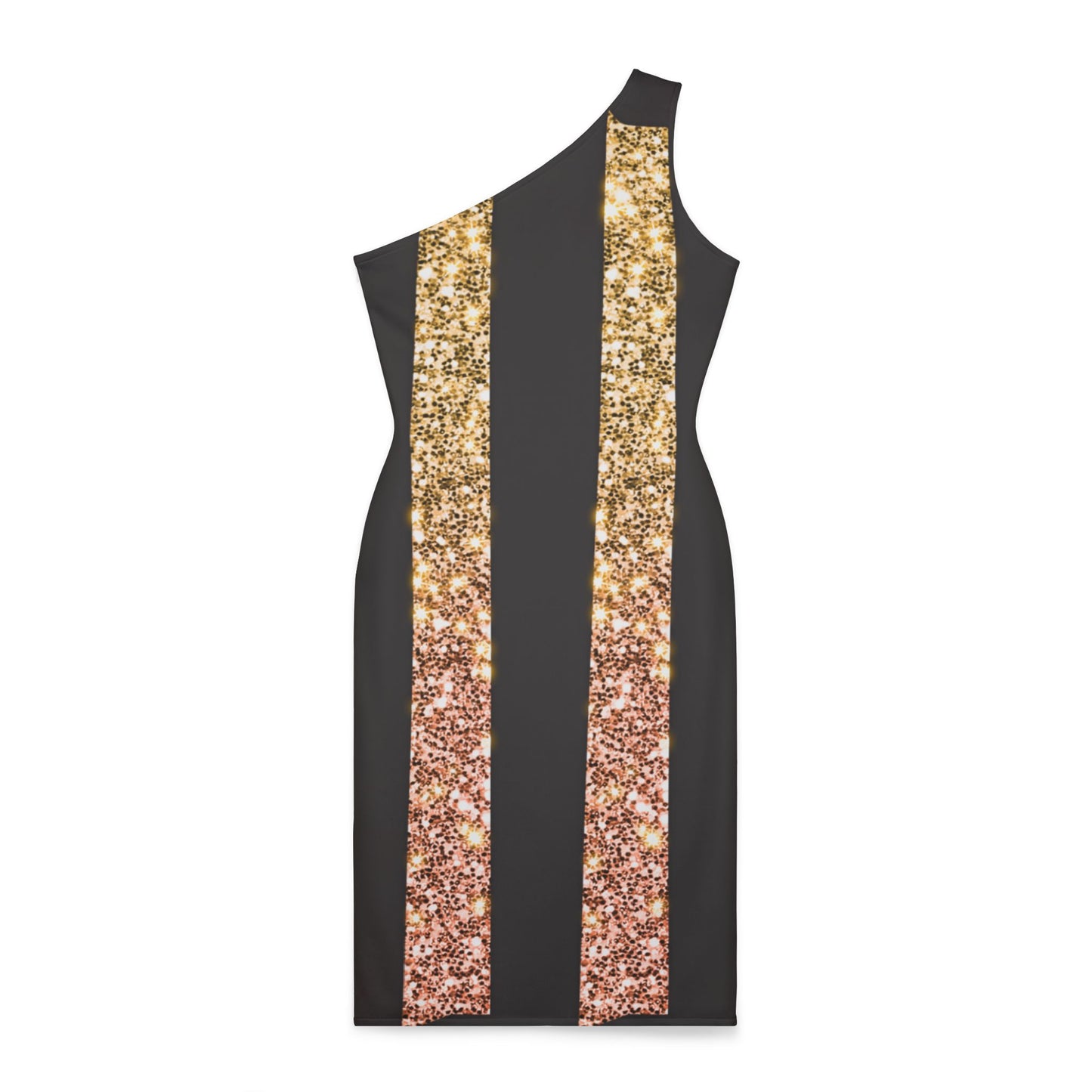 Shoulder Dress - Elegant and Sophisticated Black and Gold Striped Minimalistic Design