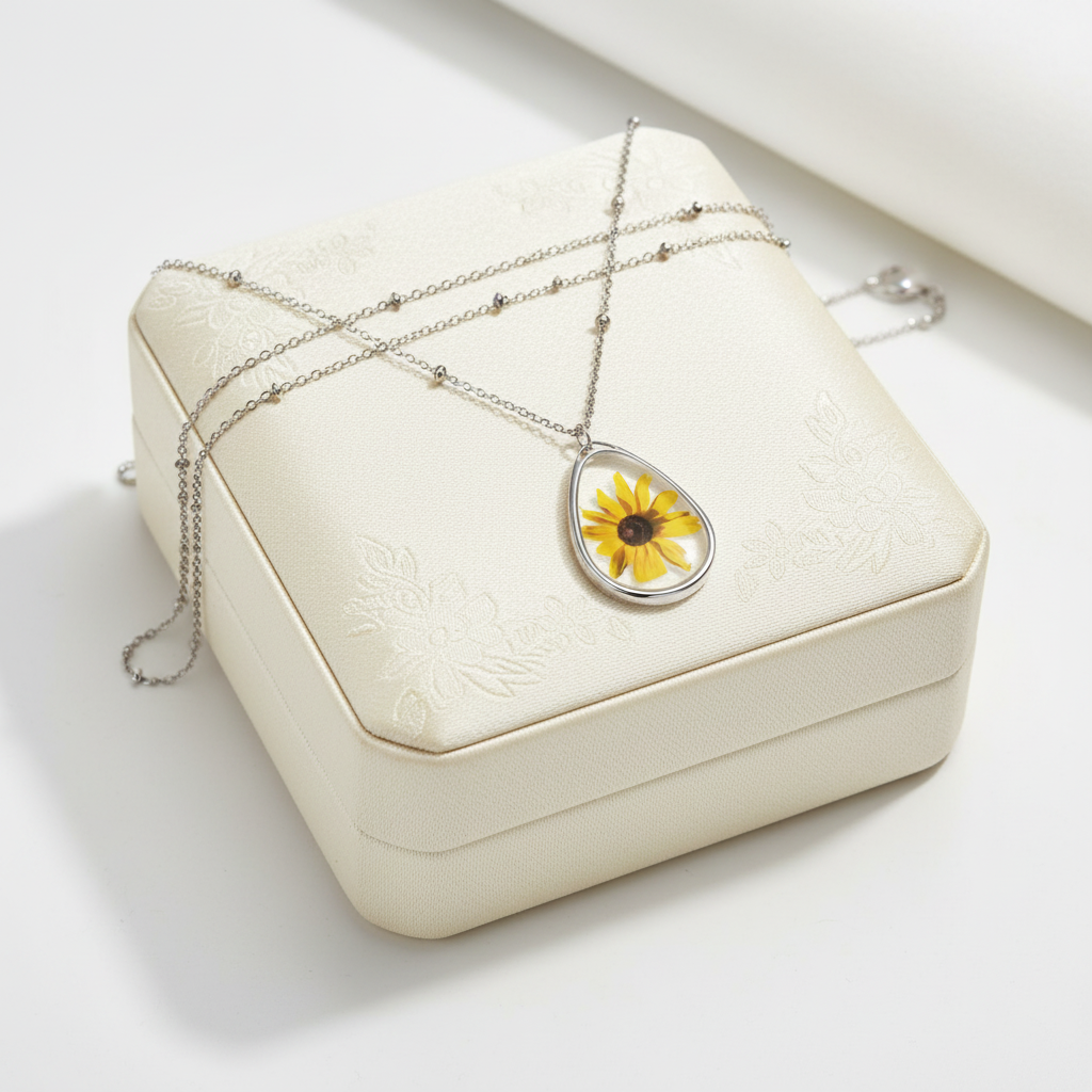 Yellow Daisy Pendant Necklace — Real Flower Photography Floral Oval Necklace