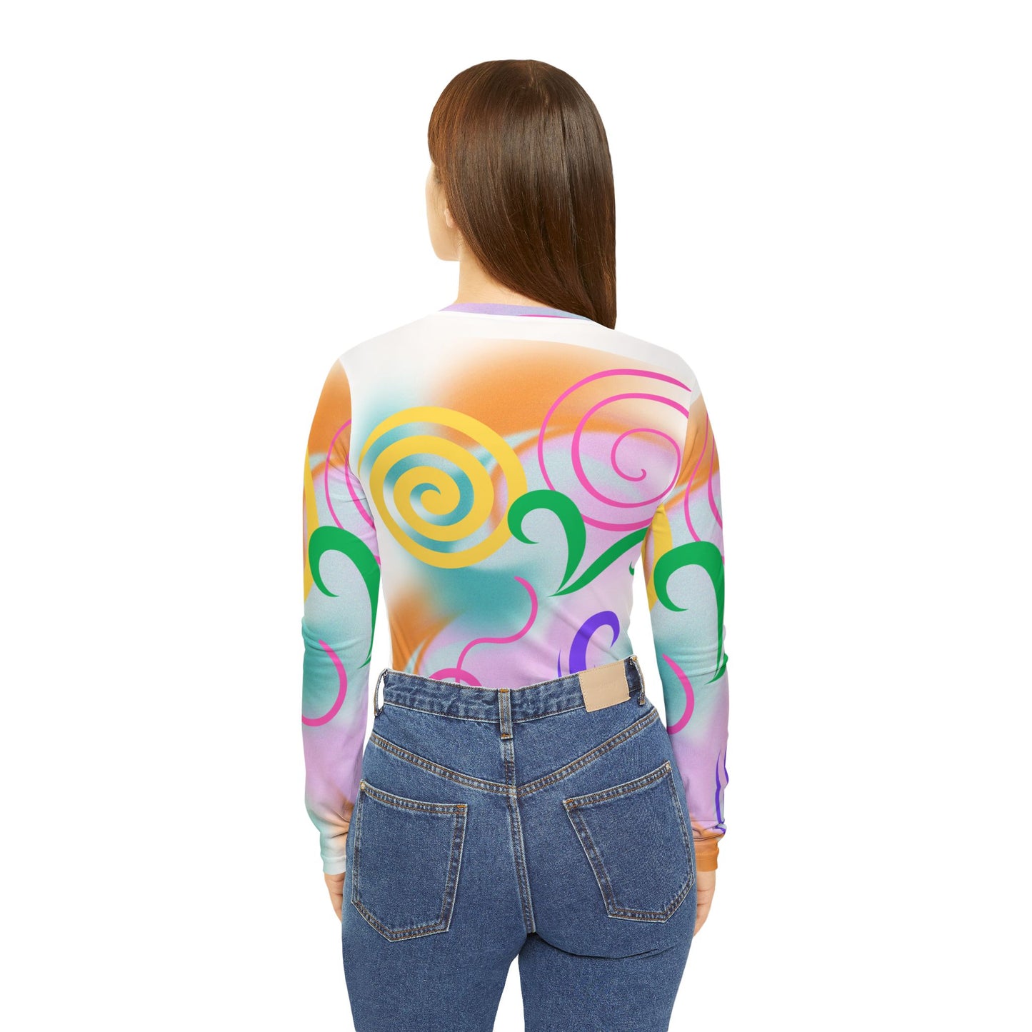 Women's Long Sleeve Shirt - Playful Swirl Patterns V-Neck Design