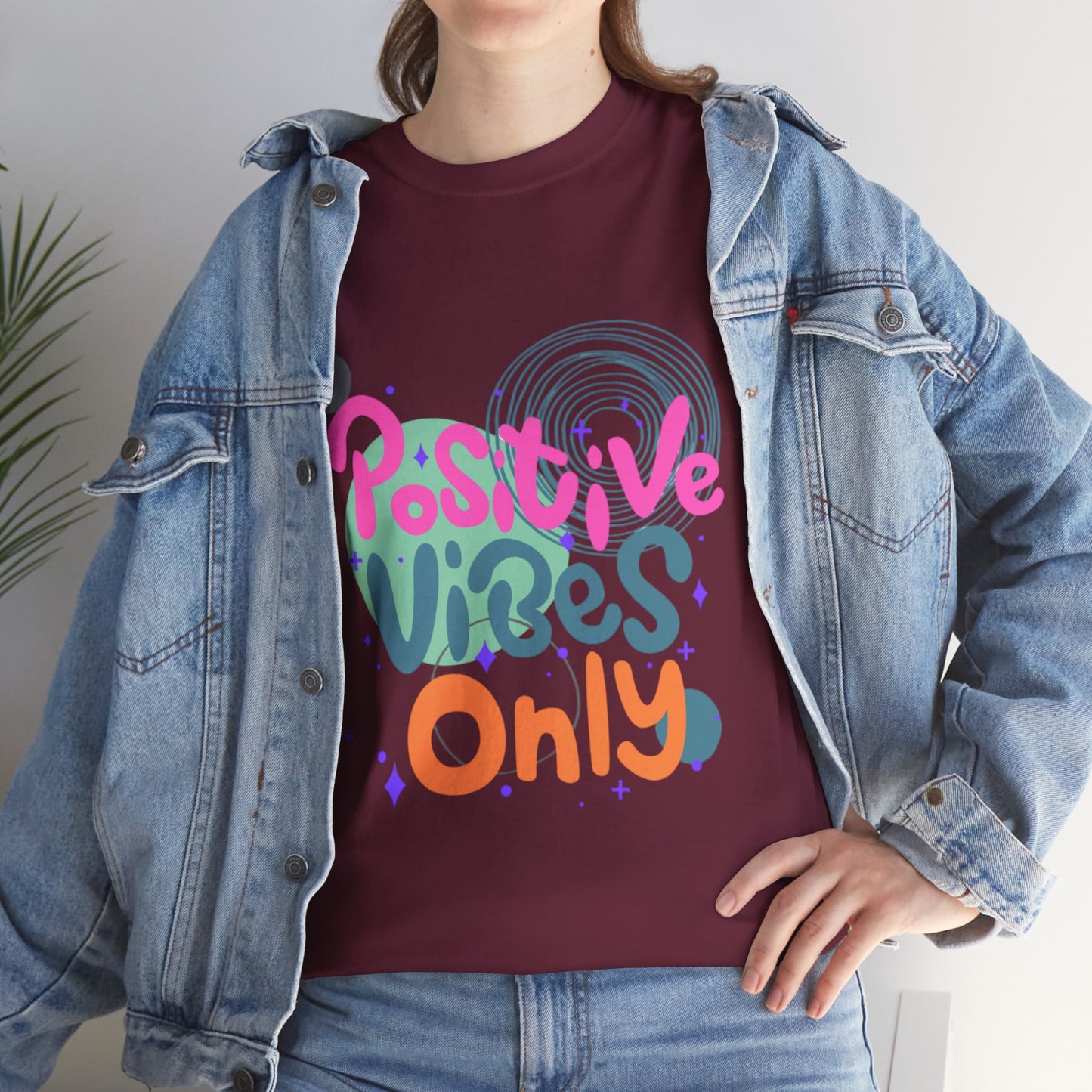 Graphic Tee - Colorful Abstract Shapes with Positive Vibes Quote