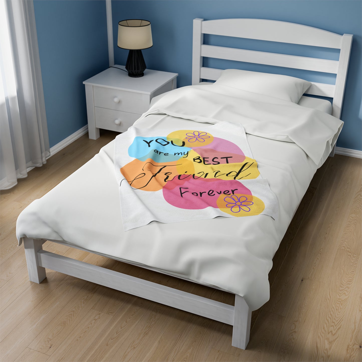 Plush Blanket - Digital Abstract Design with Colorful Shapes and Phrase 'You Are My Best Friend Forever'