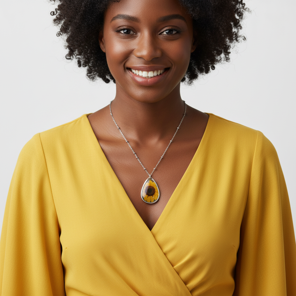 Sunflower Oval Necklace — Nature Lover Floral Pendant