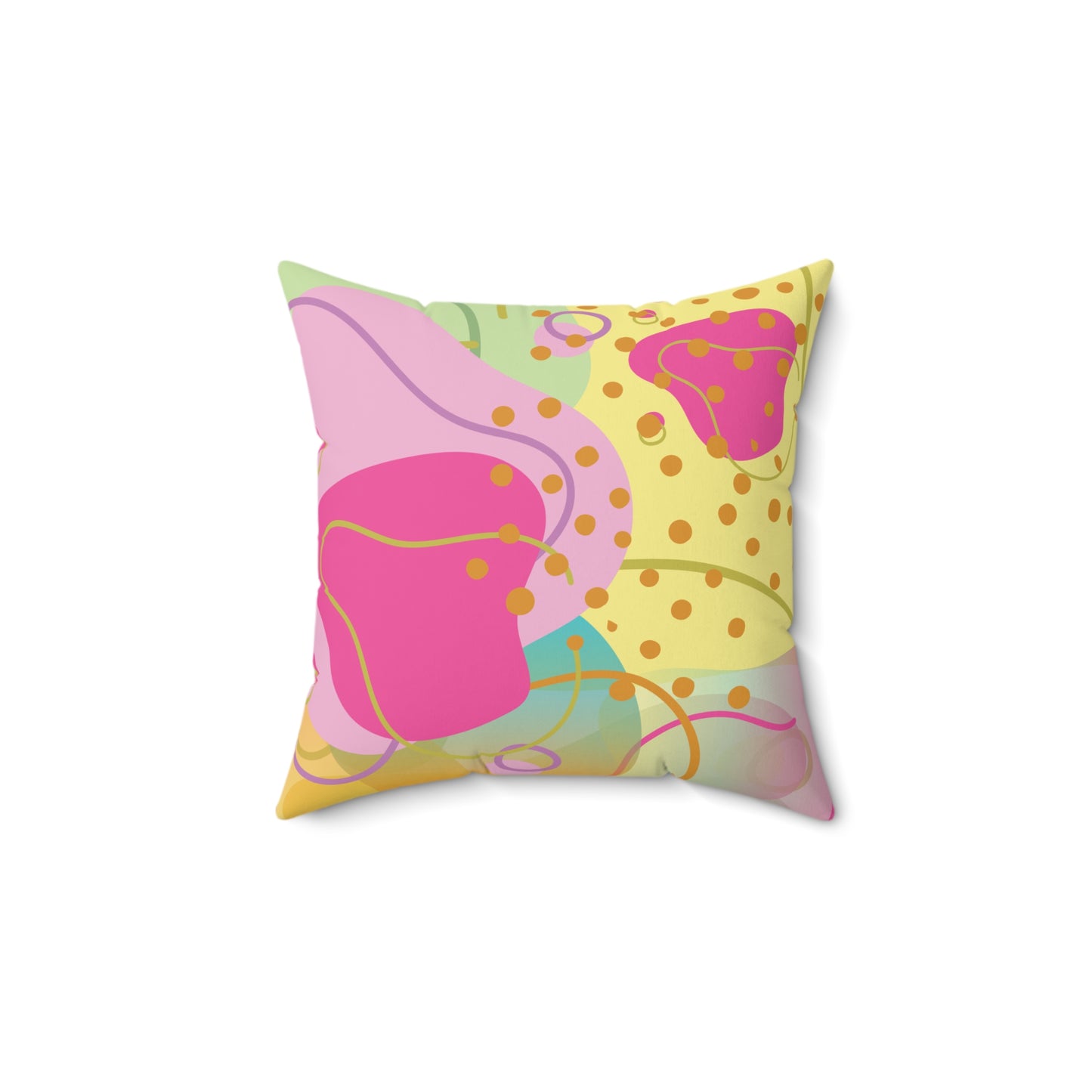 Square Pillow - Fun Irregular Abstract Shapes in Pink, Purple, and Light Green - Perfect for Girls Room