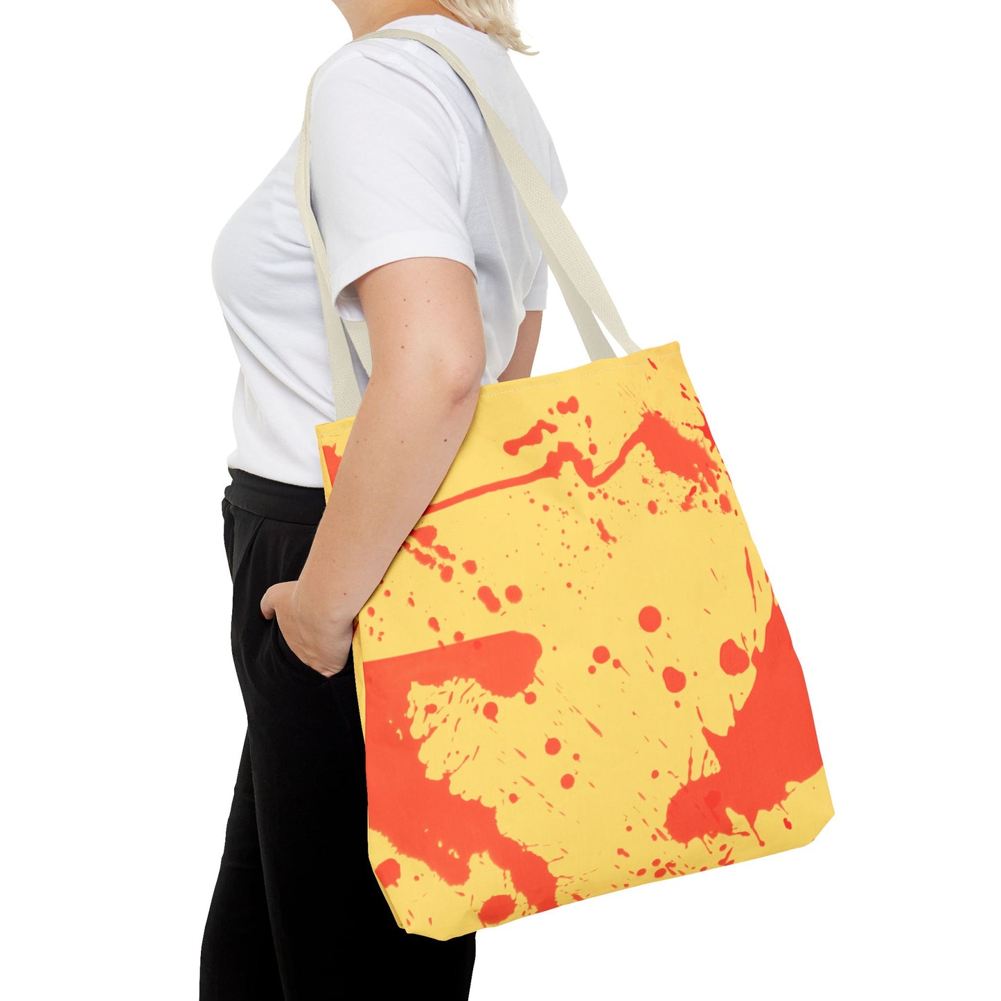 Paint Splatter Tote Bag Red and Yellow Cheerful Design