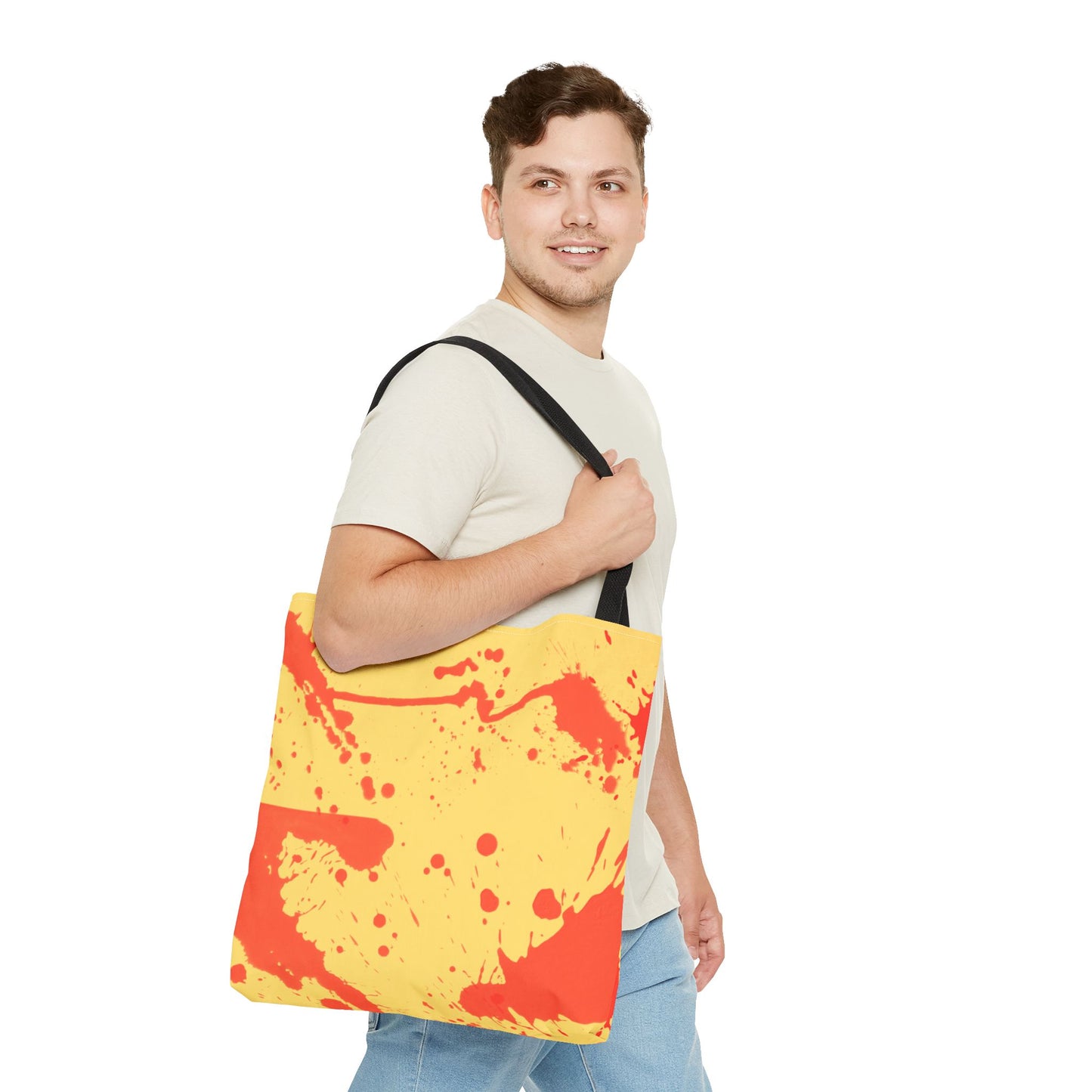 Paint Splatter Tote Bag Red and Yellow Cheerful Design