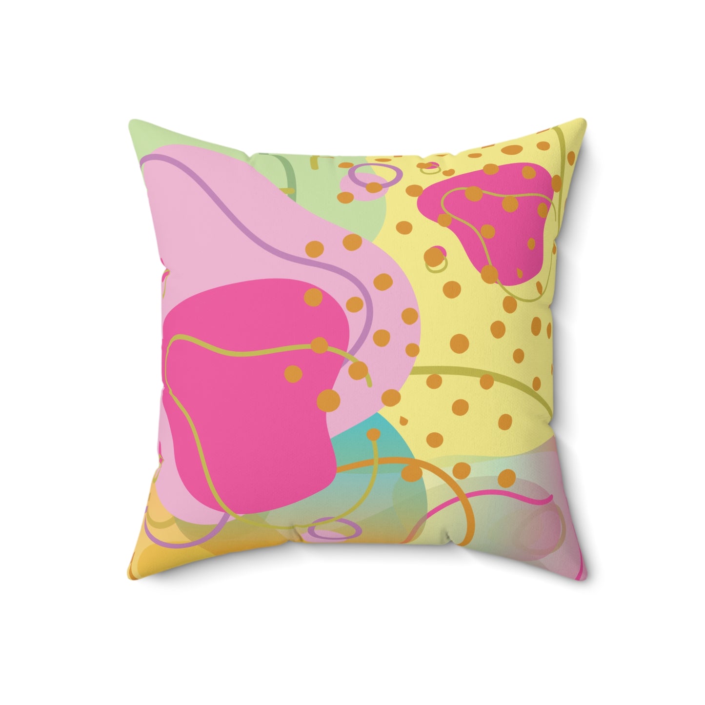 Square Pillow - Fun Irregular Abstract Shapes in Pink, Purple, and Light Green - Perfect for Girls Room