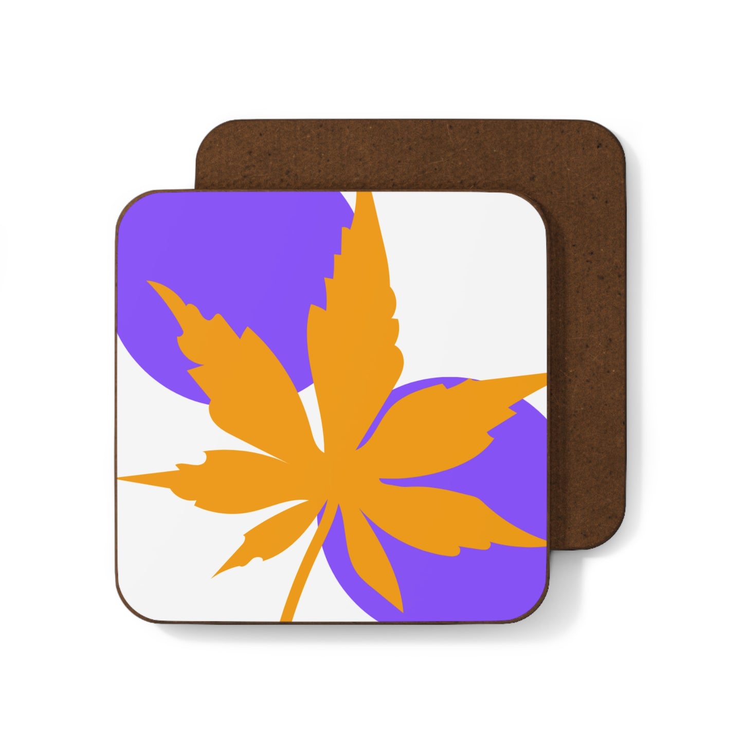 Coaster Set - Orange Maple Leaf Botanical Abstract and Geometric Purple Circle