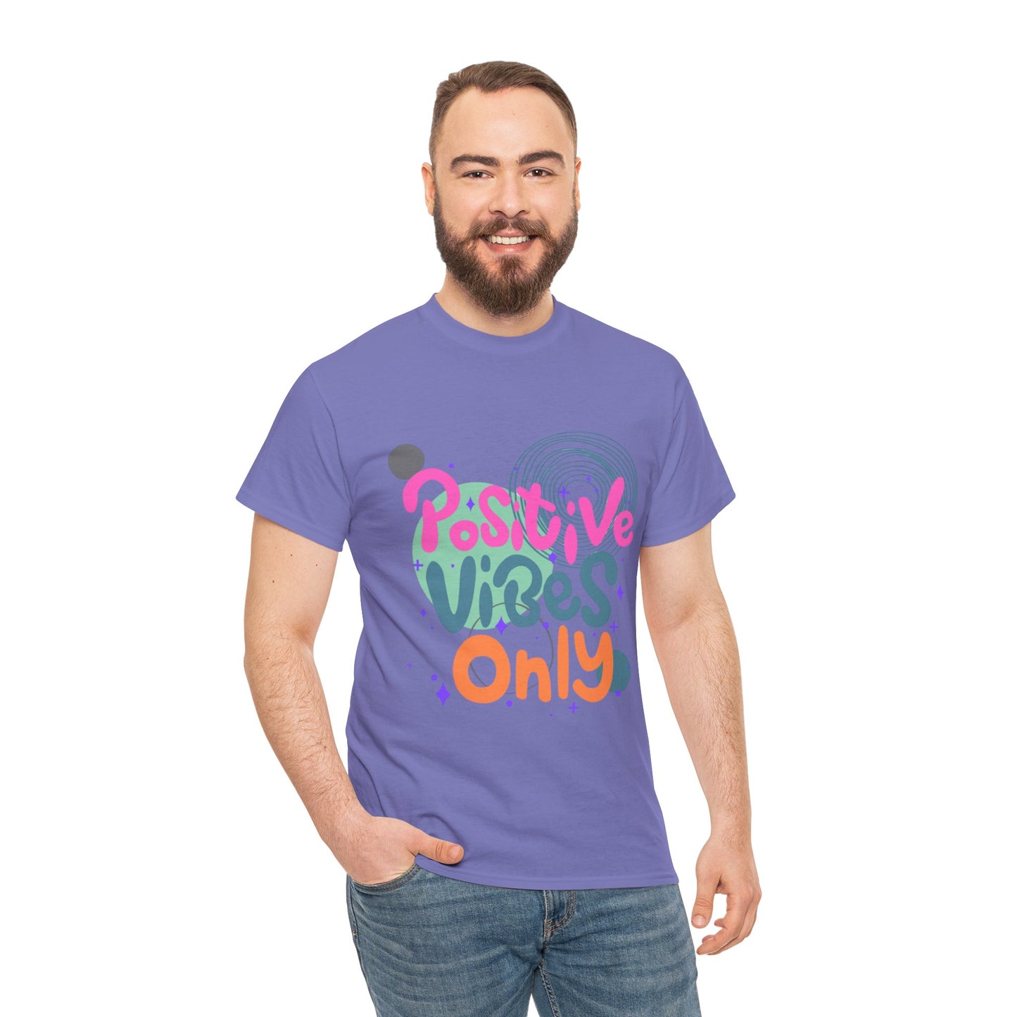 Graphic Tee - Colorful Abstract Shapes with Positive Vibes Quote