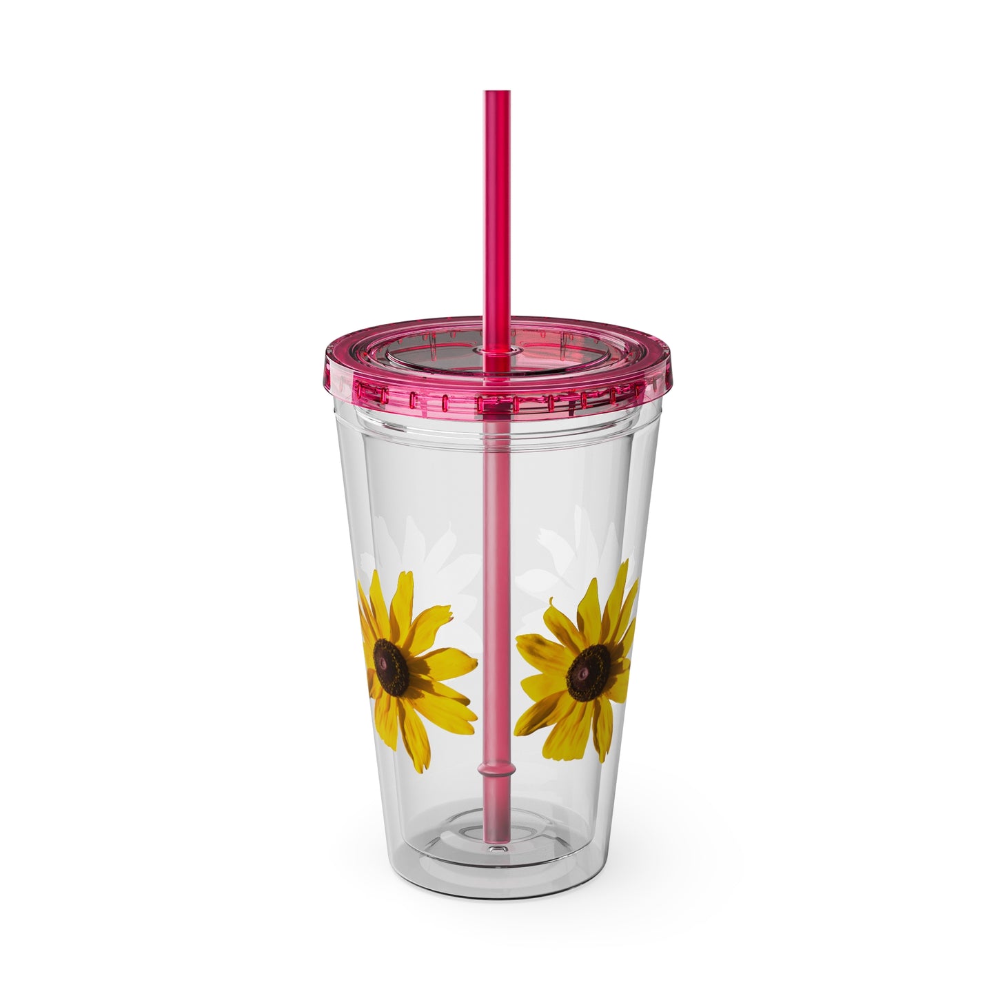 Daisy Photo 16oz Tumbler with Straw — Colorful Lid Floral Travel Cup