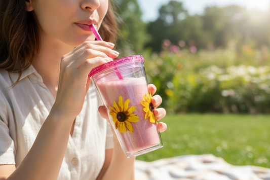 Daisy Photo 16oz Tumbler with Straw — Colorful Lid Floral Travel Cup