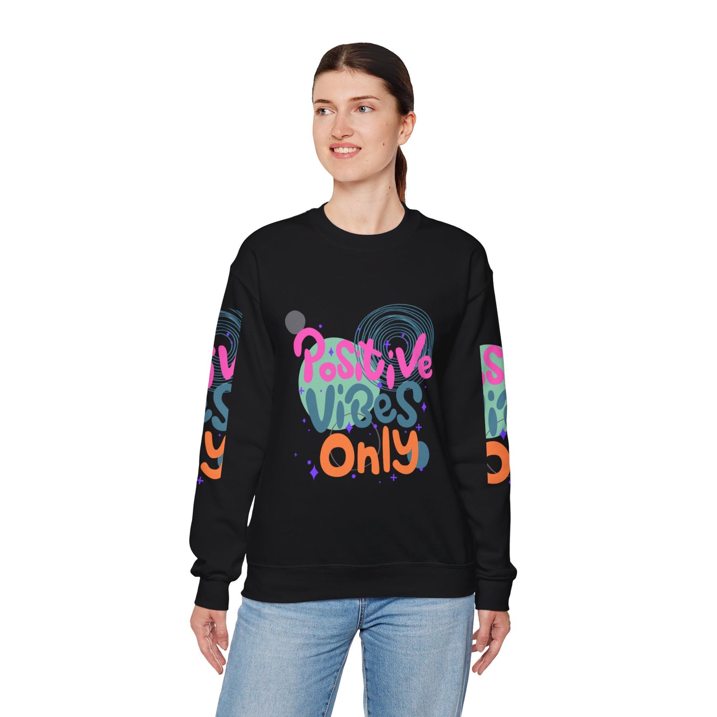 Crewneck Sweatshirt Abstract Geometric Positive Vibes Only Colorful Minimalist Design