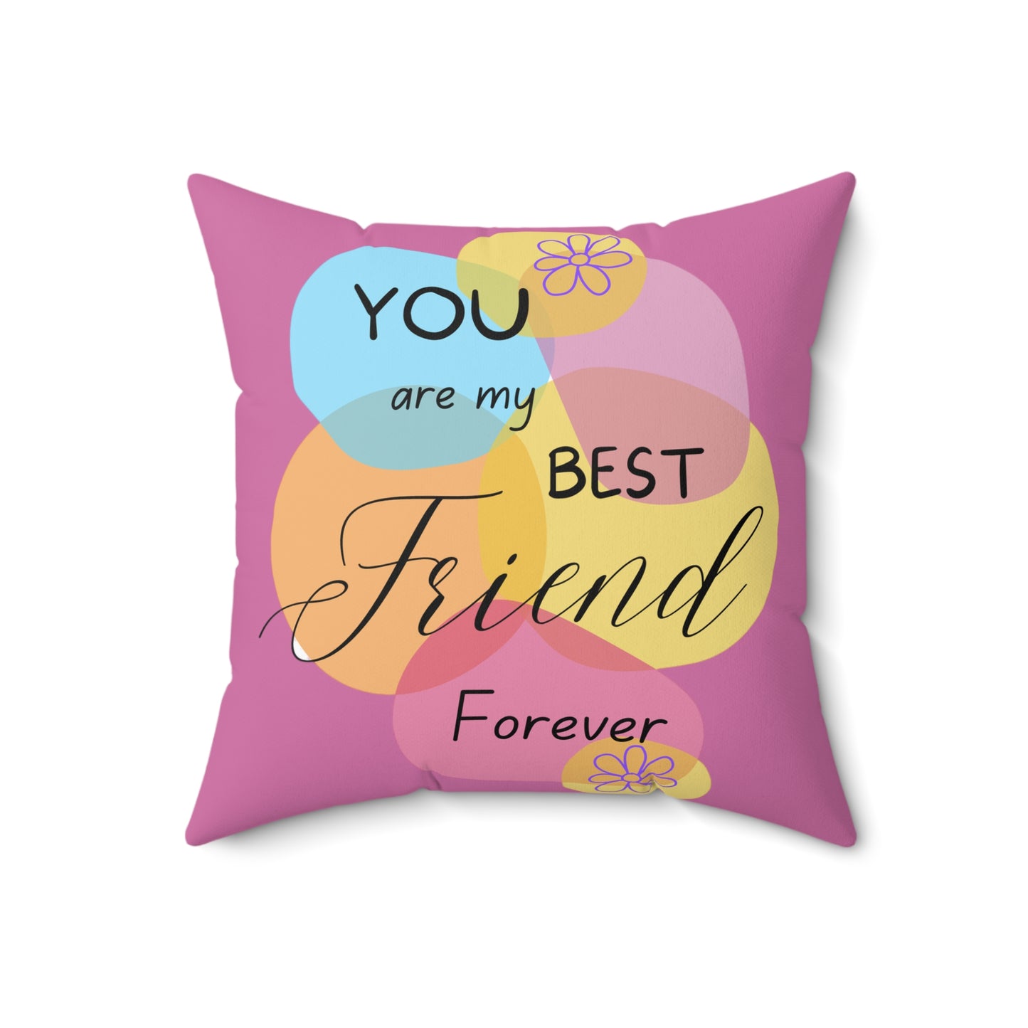 Square Pillow - Best Friend Forever Comfy Pillow - Bright and Happy Colors - Whimsical and Aesthetic Art