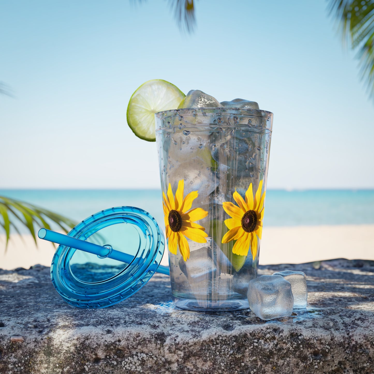 Daisy Photo 16oz Tumbler with Straw — Colorful Lid Floral Travel Cup