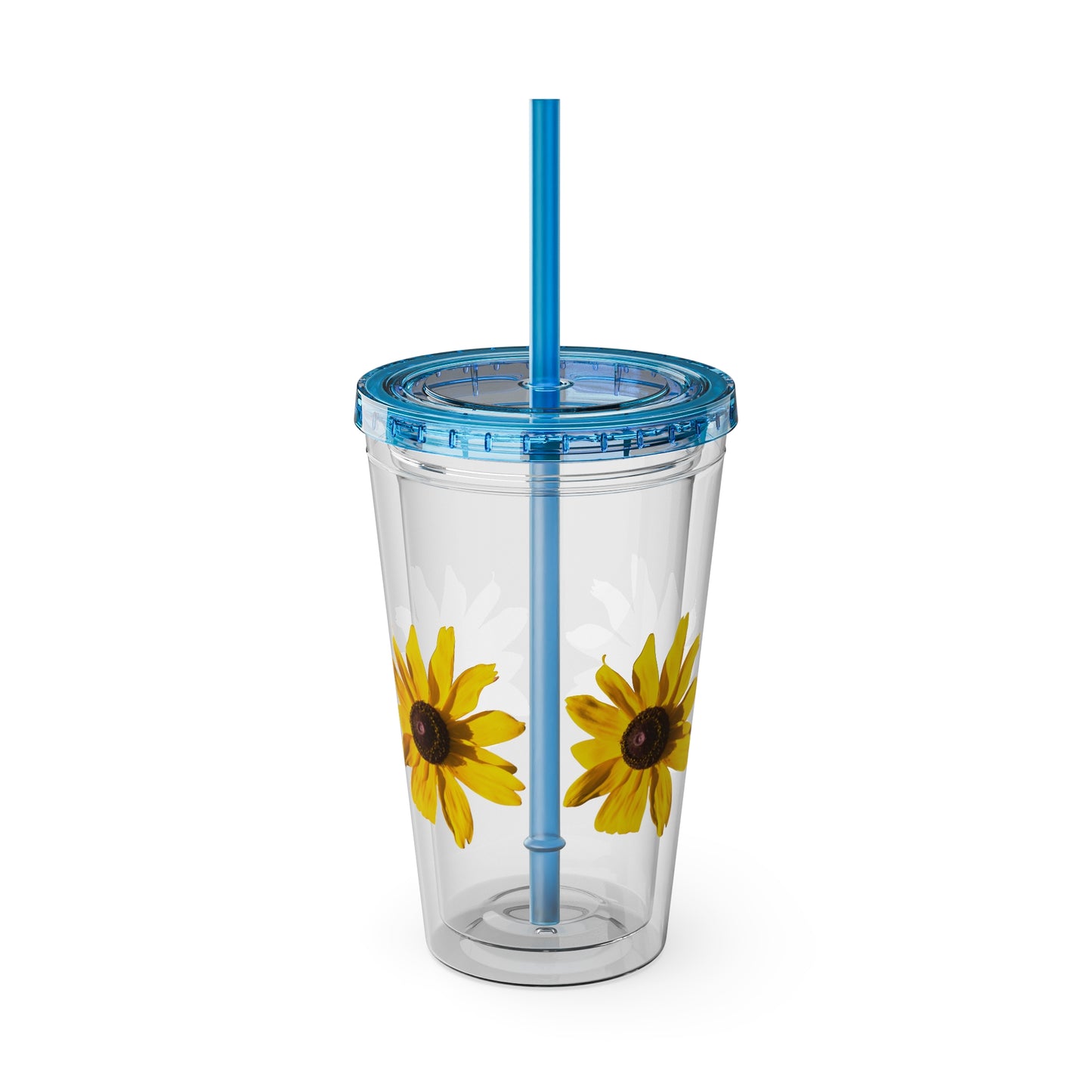 Daisy Photo 16oz Tumbler with Straw — Colorful Lid Floral Travel Cup