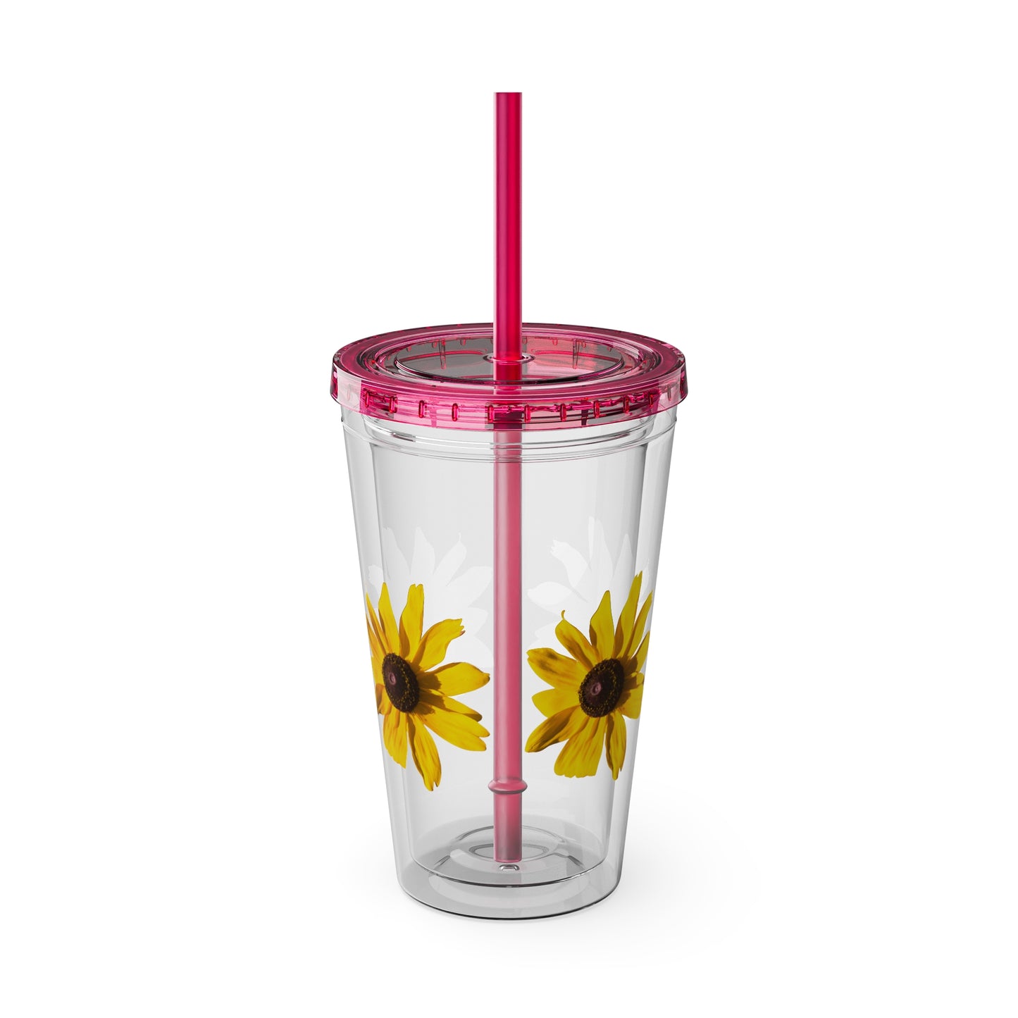 Daisy Photo 16oz Tumbler with Straw — Colorful Lid Floral Travel Cup
