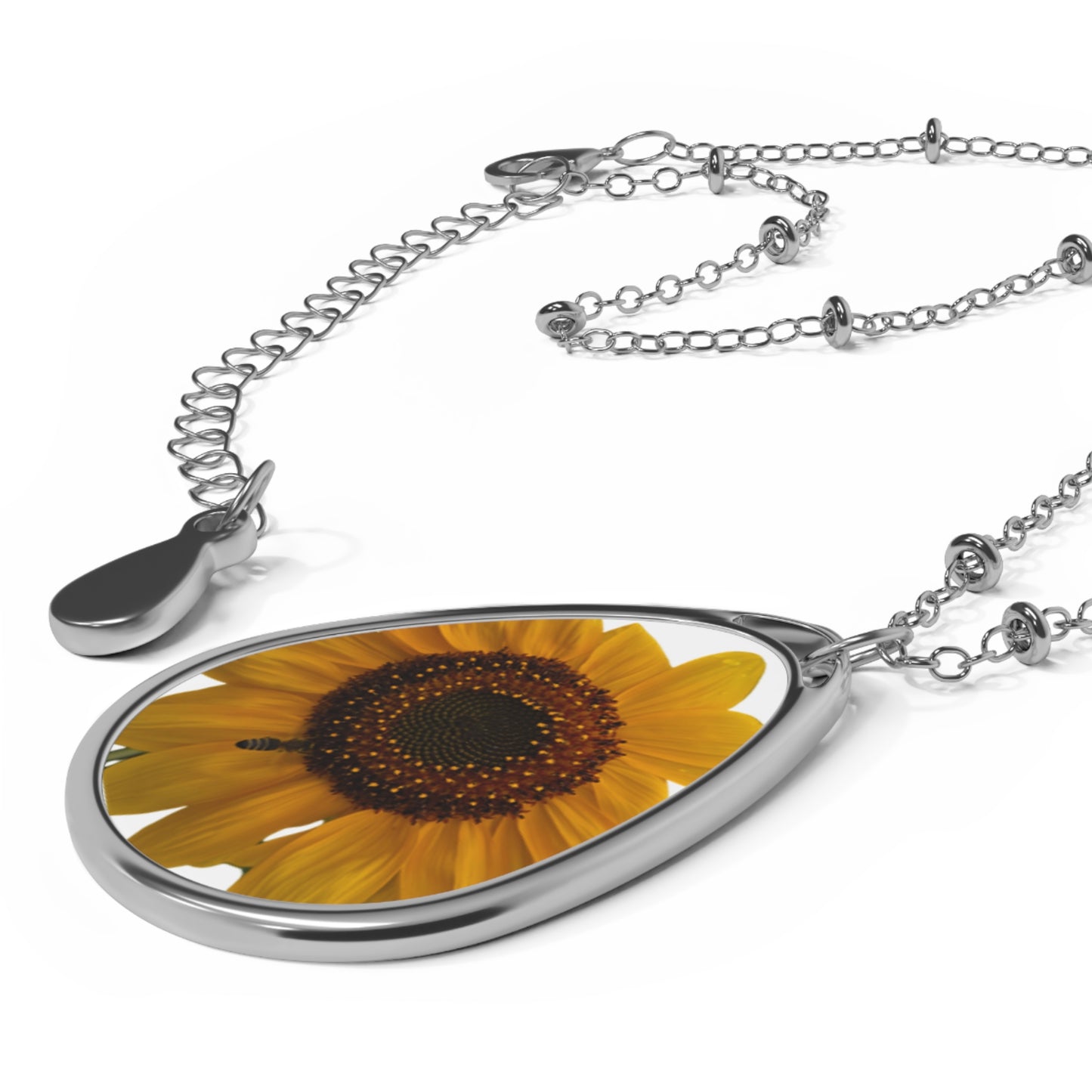 Sunflower Oval Necklace — Nature Lover Floral Pendant