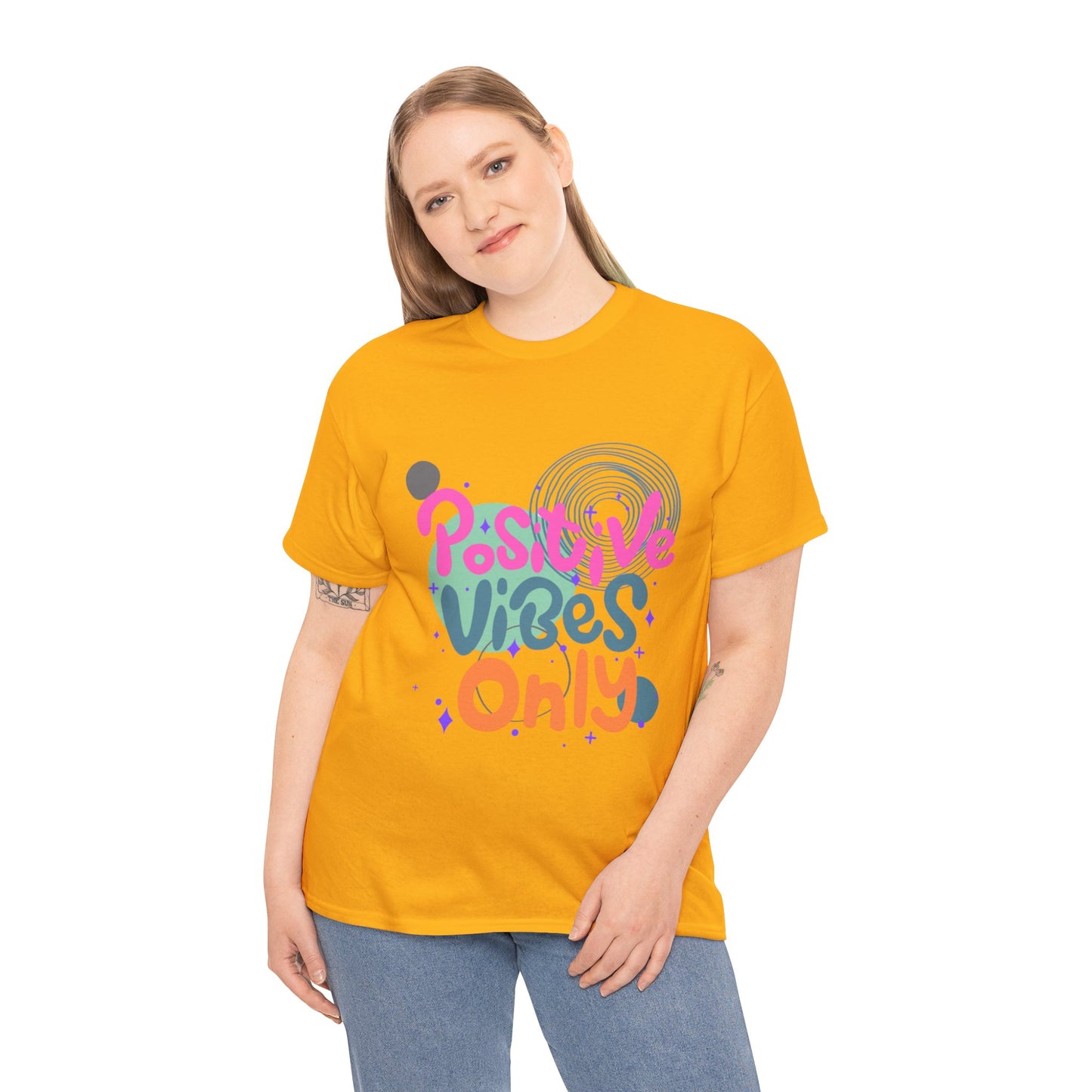 Graphic Tee - Colorful Abstract Shapes with Positive Vibes Quote