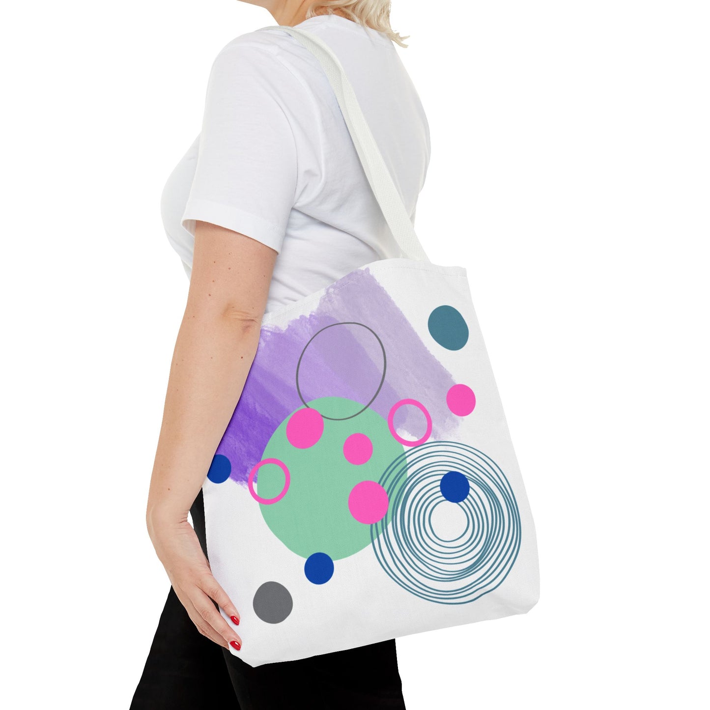 Geometric Tote Bag with Whimsical Digital Abstract Designs