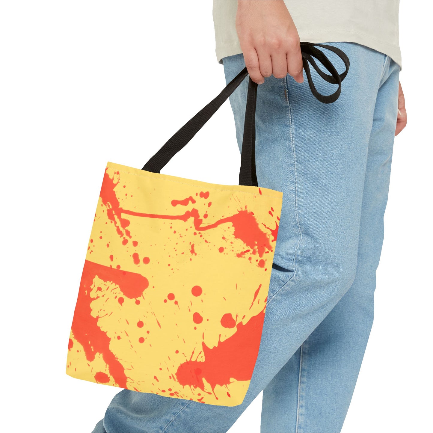 Paint Splatter Tote Bag Red and Yellow Cheerful Design