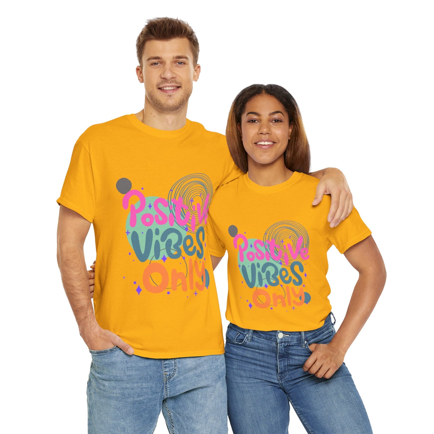 Graphic Tee - Colorful Abstract Shapes with Positive Vibes Quote