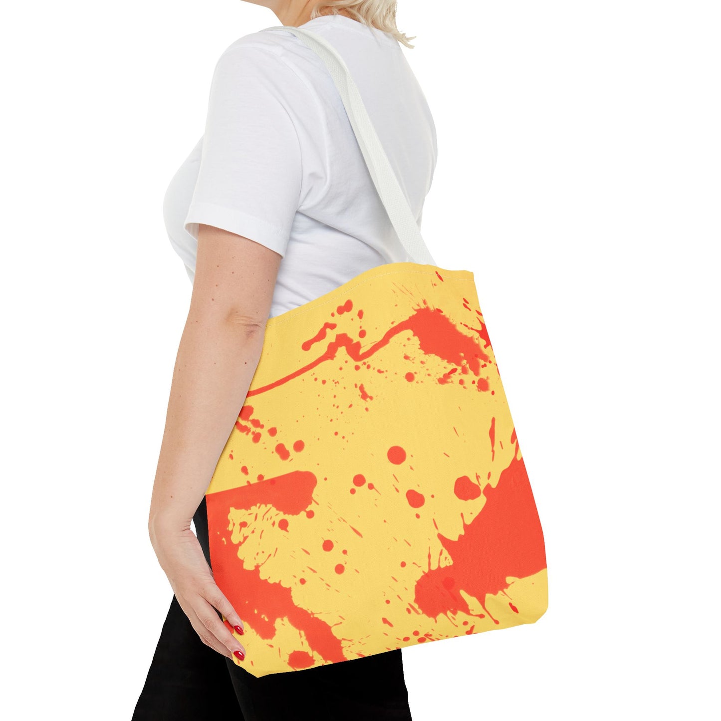 Paint Splatter Tote Bag Red and Yellow Cheerful Design