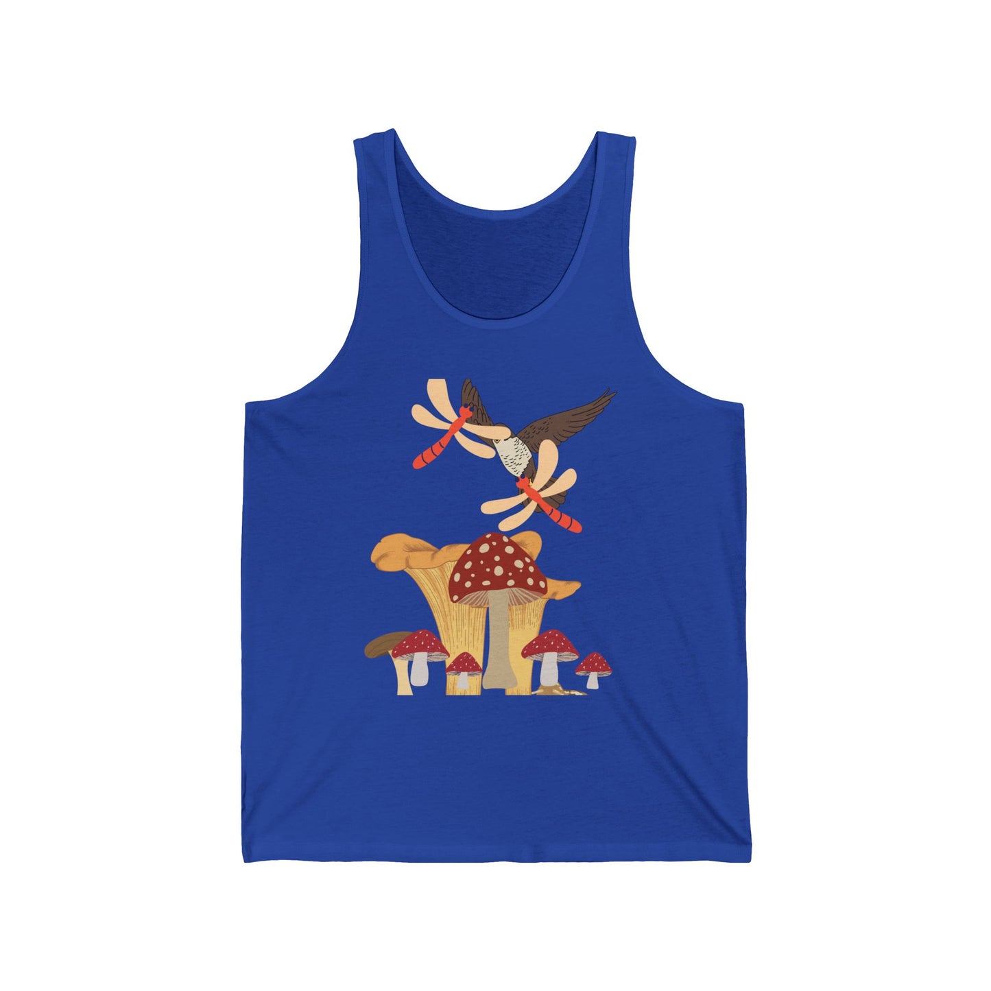 Whimsical Nature Unisex Jersey Tank, Summer Style, Floral Gift, Outdoor Adventure Tee, Mushroom Art Apparel, Nature Lover Shirt