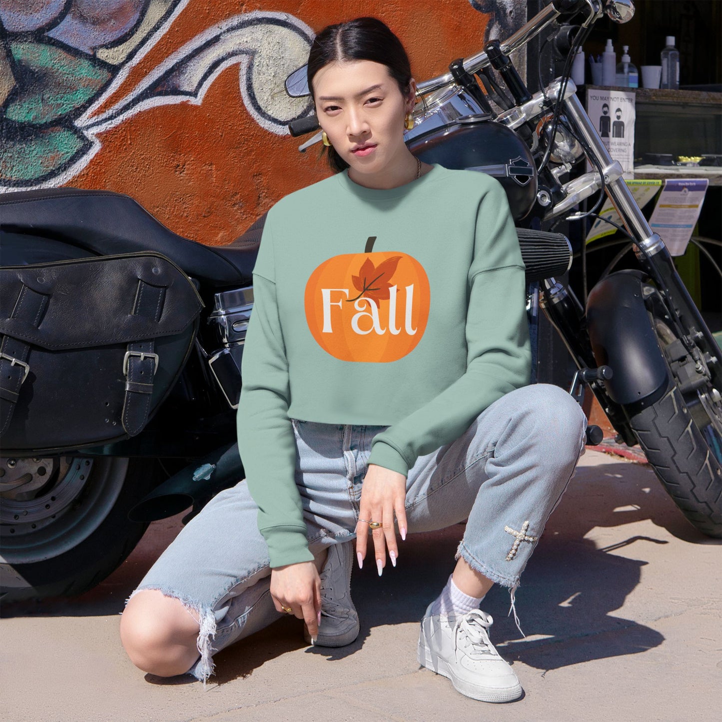 Fall Pumpkin Women's Cropped Sweatshirt, Cozy Sweatshirt, Autumn Fashion, Cute Fall Sweater, Seasonal Apparel, Gift for Her