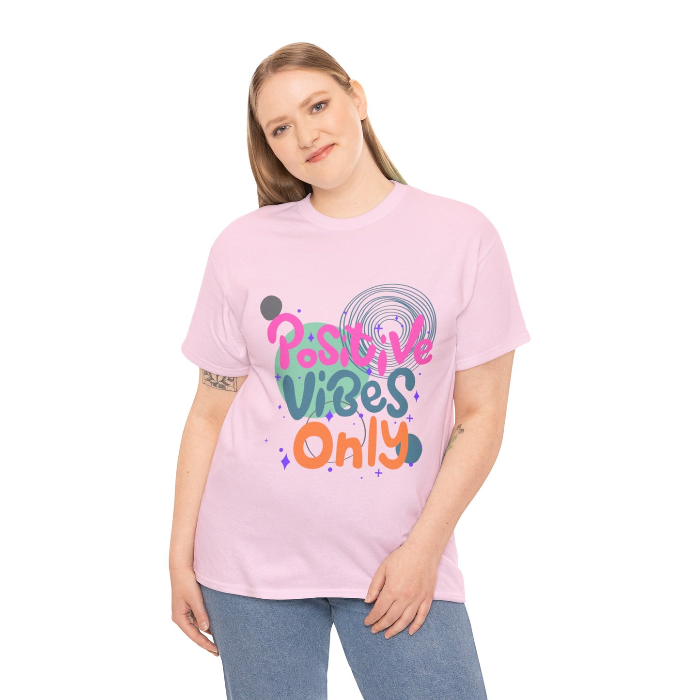 Graphic Tee - Colorful Abstract Shapes with Positive Vibes Quote