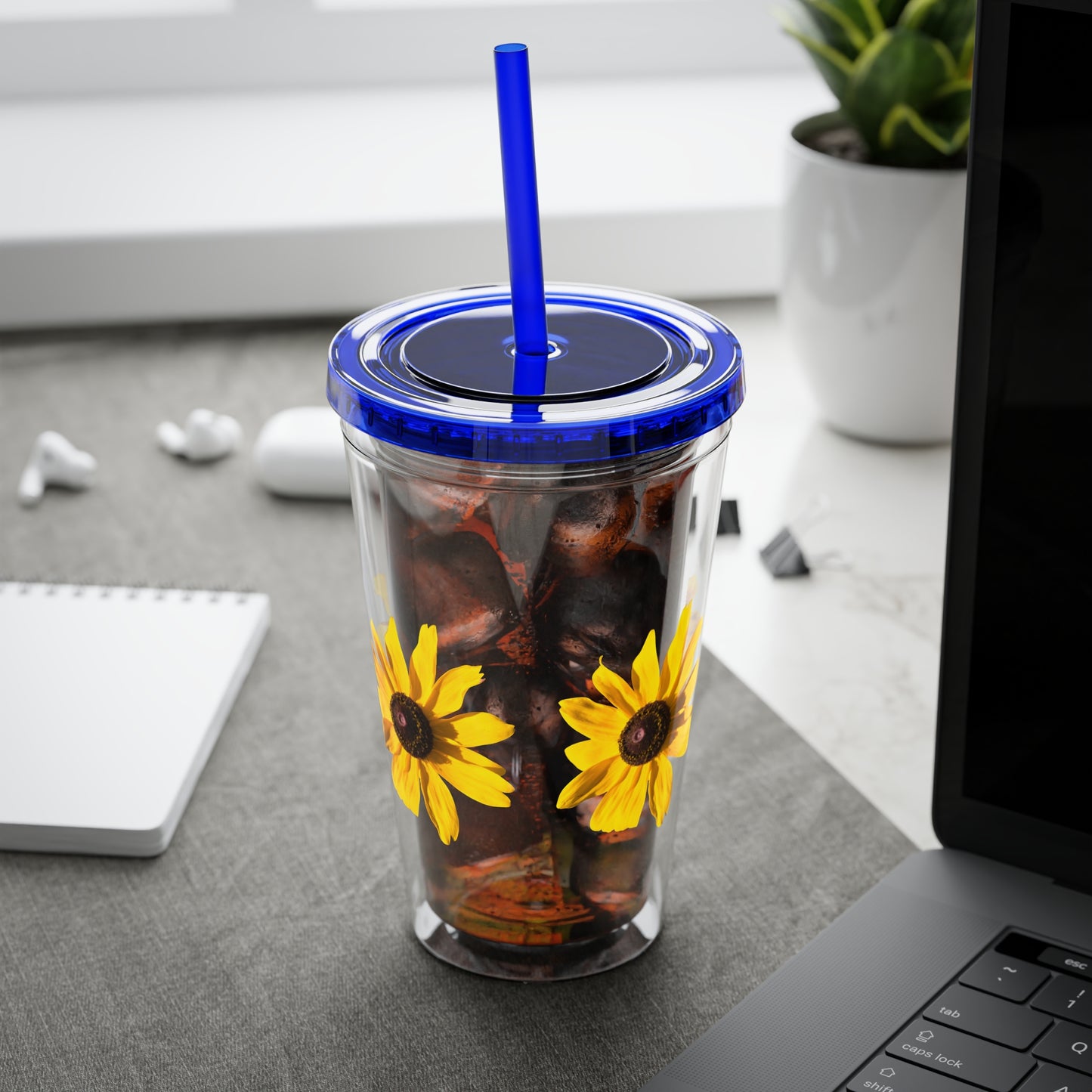 Daisy Photo 16oz Tumbler with Straw — Colorful Lid Floral Travel Cup