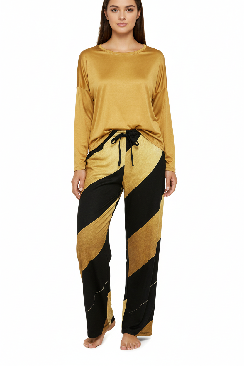 Black & Gold Striped Pajama Pants — Women's Cozy Sleepwear