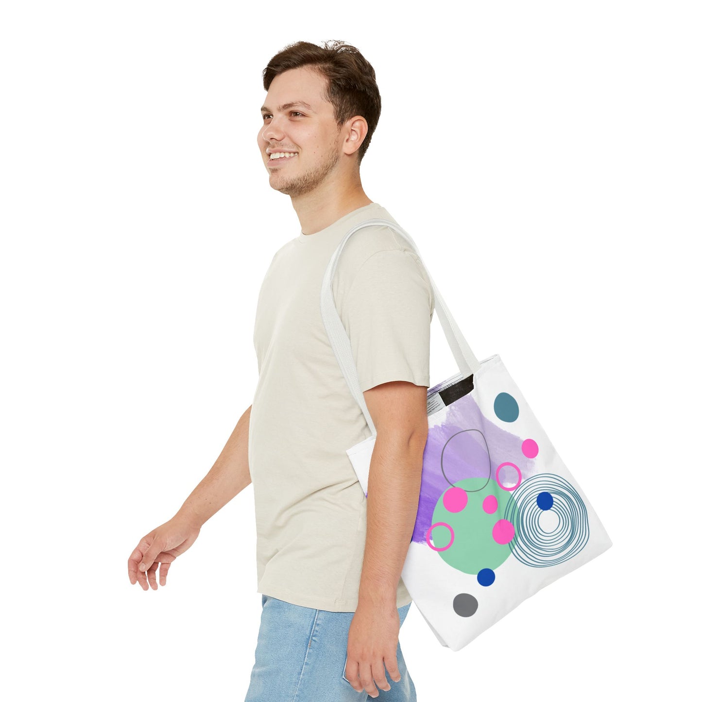 Geometric Tote Bag with Whimsical Digital Abstract Designs