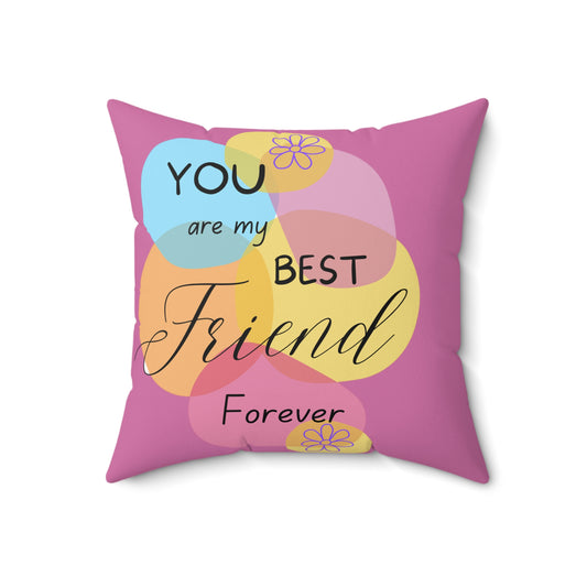 Square Pillow - Best Friend Forever Comfy Pillow - Bright and Happy Colors - Whimsical and Aesthetic Art