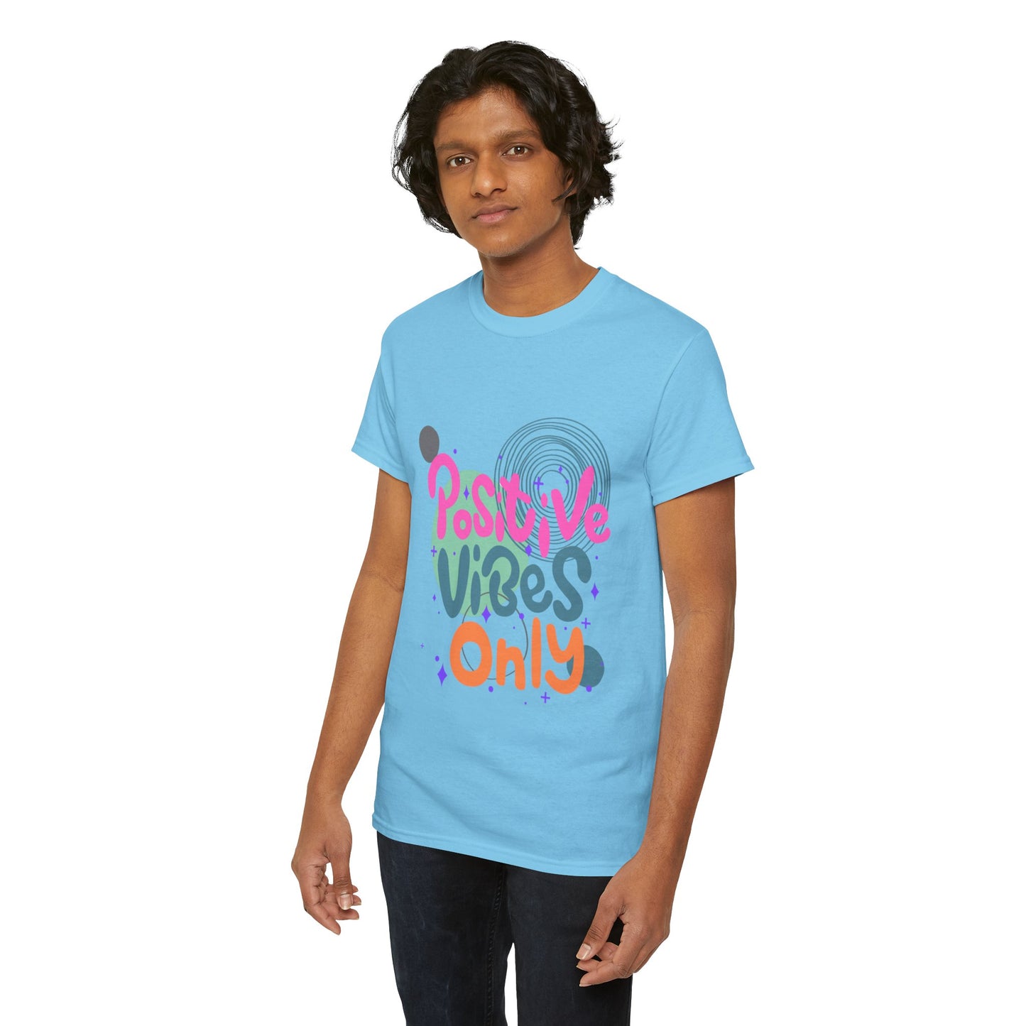 Graphic Tee - Colorful Abstract Shapes with Positive Vibes Quote